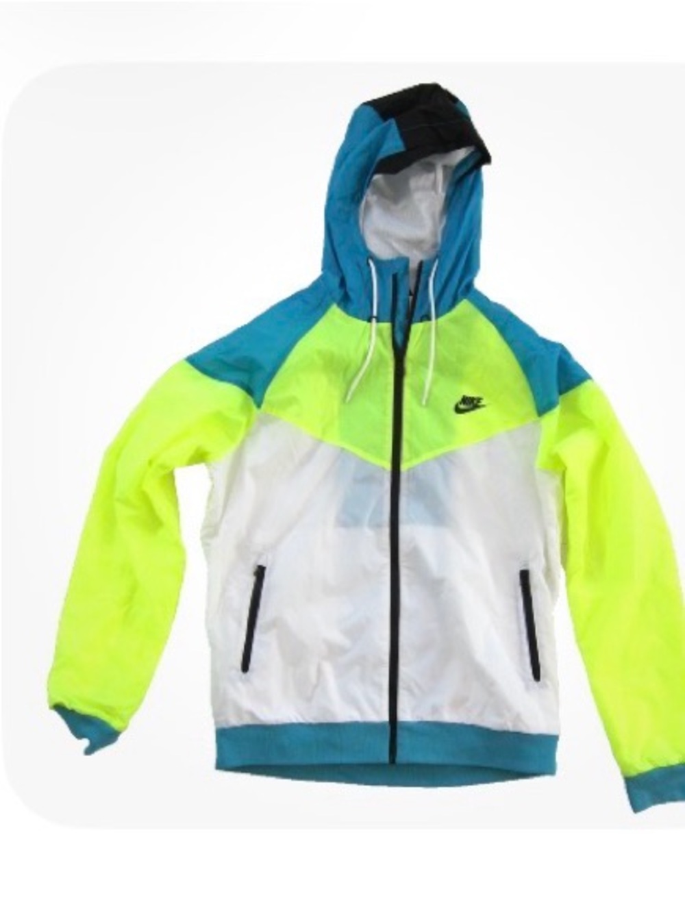 Vintage Nike Neon Yellow/Green, Teal & White Hooded Windbreaker Size Medium